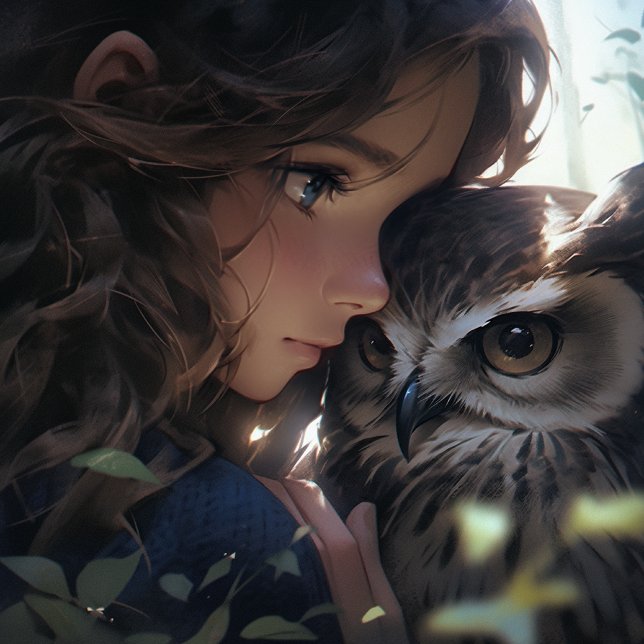 Anime Friends Hanging Tapestry (Beautifully created anime style owl and girl.)