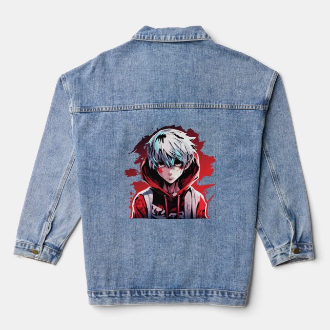 Anime Fury: Angry Young Man Design Denim Jacket (Back)