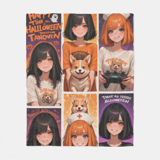 Anime Gamer Girl Halloween Poster Fleece Blanket