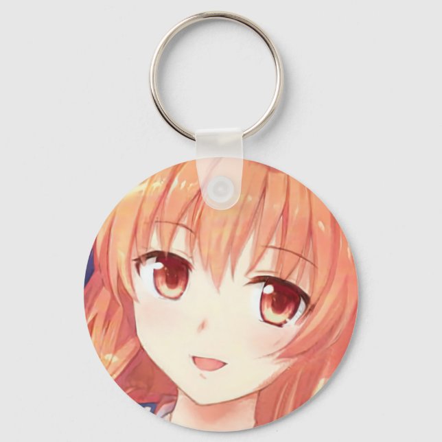 Anime ginger-haired girl plum eyes keychain (Front)