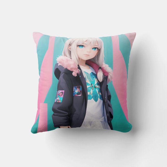 Anime Girl 039 Throw Pillow (Back)
