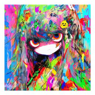 Anime Girl Abstract Colourful Photo Print