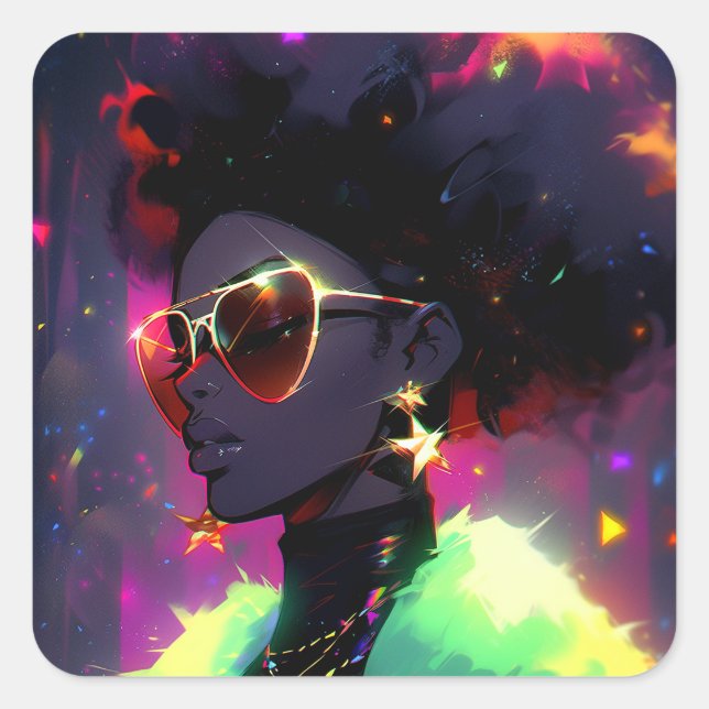 Anime Girl African American Art Square Sticker (Front)