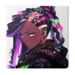 Anime Girl African American Art Tile