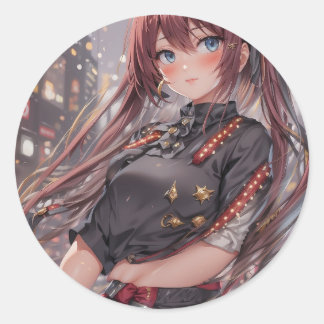 Anime Girl AI Generative Classic Round Sticker
