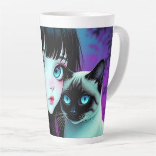  Anime Girl and Siamese Cat  Latte Mug