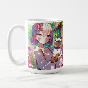 Anime Girl and Siamese Cat Personalized Coffee Mug