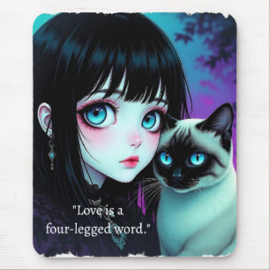 Anime Girl and Siamese Cat Quote Mouse Pad