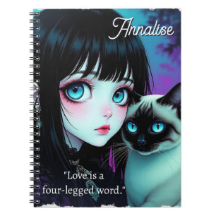 Anime Girl and Siamese Cat Quote Personalized Notebook