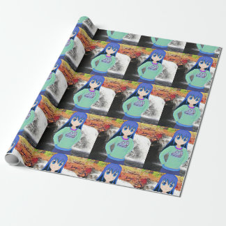 Anime girl and waterfall wrapping paper