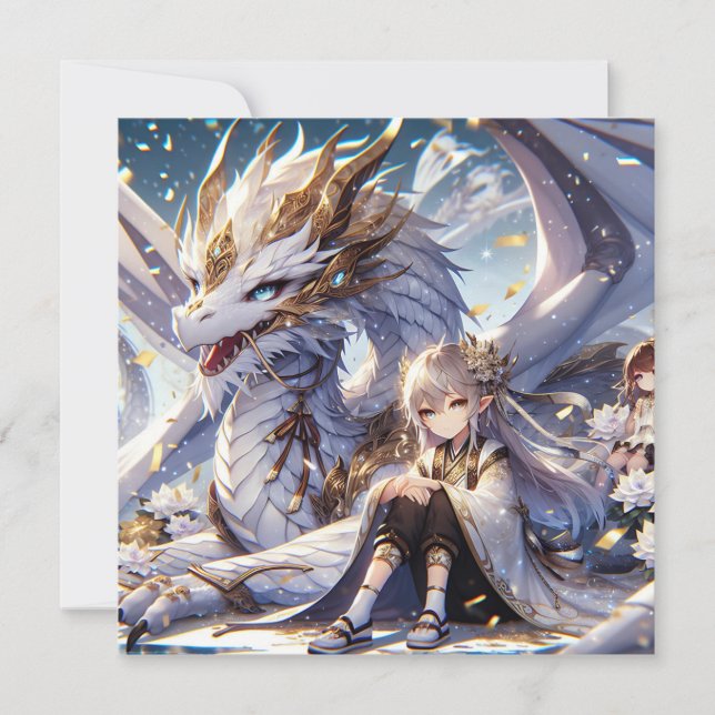 Anime Girl and White and Gold Dragon  (Front)