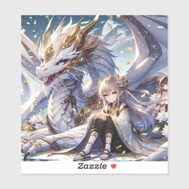 Anime Girl and White and Gold Dragon  (Sheet)