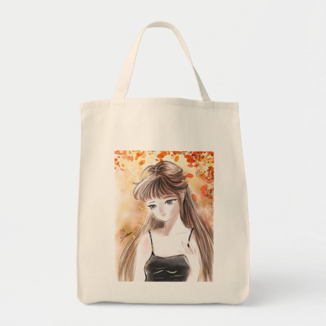 Anime Girl Autumn Fall Leaves Tote Bag (Front)