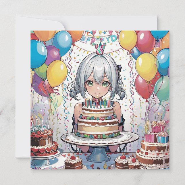 Anime girl birthday flat card (Front)