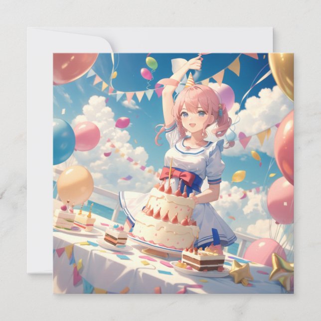Anime Girl Birthday Invitation (Front)