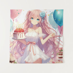Anime Girl Birthday Tapestry