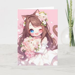 Anime Girl Bride Cat Holiday Card