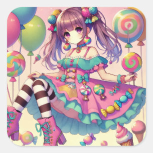 Anime girl Candy birthday Square Sticker
