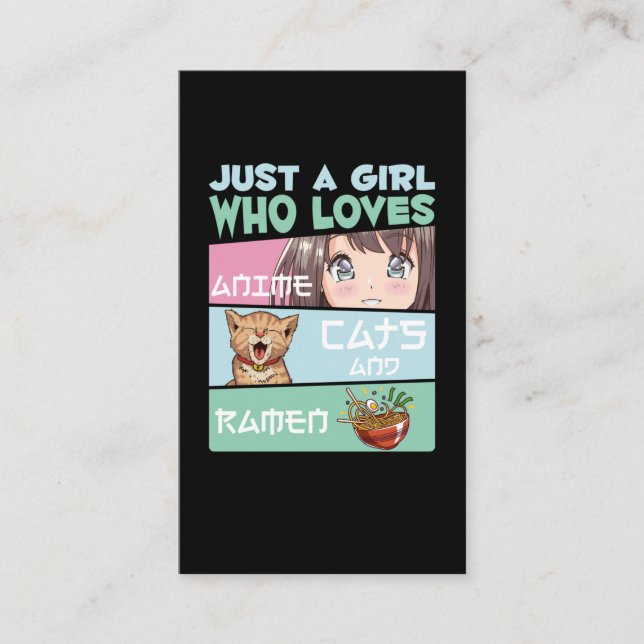 Anime Girl Cat and Ramen addicted Japanese Noodles Business Card (Front)