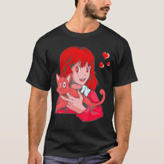 Anime Girl Cat Valentines Day Cute Kitten Kitty Lo T-Shirt