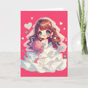Anime Girl Chibi Bride Wedding Holiday Card