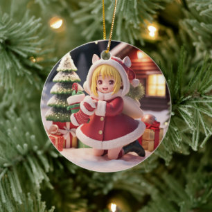 Anime Girl Christmas  Ceramic Ornament