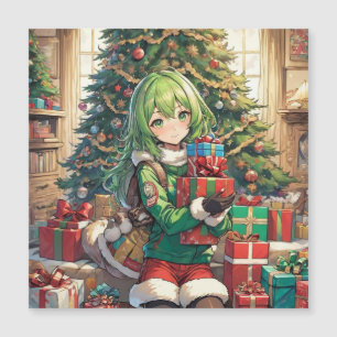 Anime girl christmas magnetic card