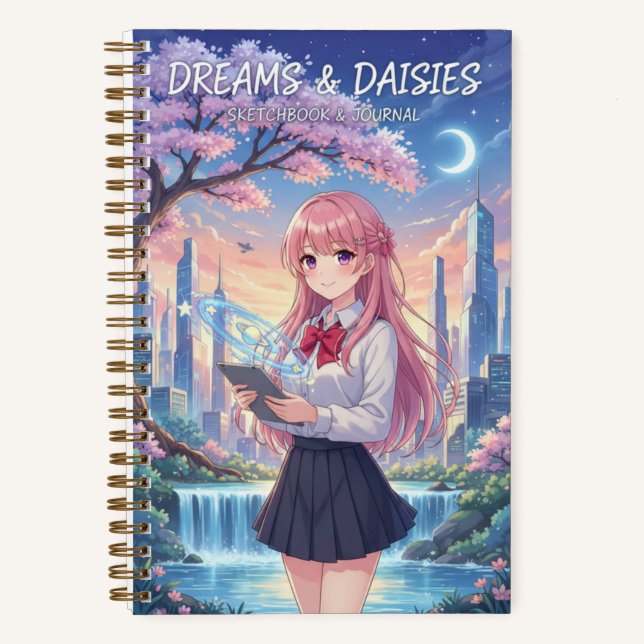 Anime Girl Cityscape & Holographic Planet Journal (Recto)