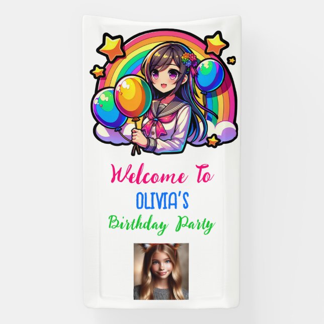 Anime Girl Colourful Pop Art Birthday Banner (Vertical)