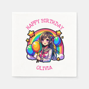 Anime Girl Colourful Pop Art Birthday Personalized Napkin