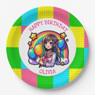 Anime Girl Colourful Pop Art Birthday Personalized Paper Plate