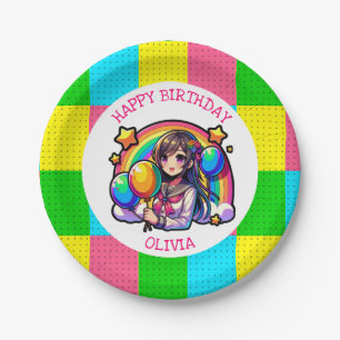 Anime Girl Colourful Pop Art Birthday Personalized Paper Plate