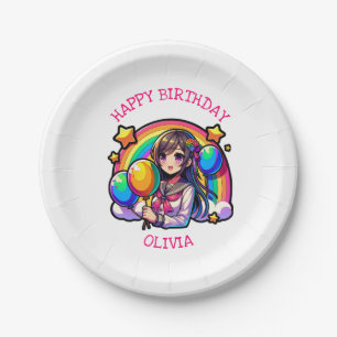 Anime Girl Colourful Pop Art Birthday Personalized Paper Plate