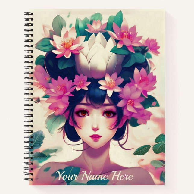 Anime Girl Crowned with Lotus Blossoms Journal  (Front)