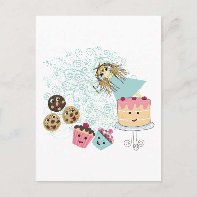 Anime Girl Cupcakes, Cookies, Cake and Magic Wand Postcard (Front)