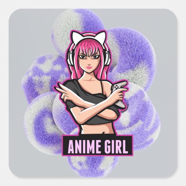 Anime Girl | Cute Aesthetic Character Illustration Square Sticker (Front)