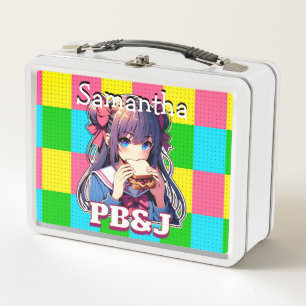 Anime Girl eating a PB&J Sandwich  Metal Lunch Box