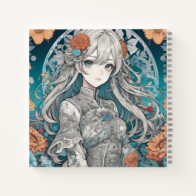 Anime girl floral  notebook (Back)