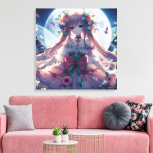 Anime Girl Flower Moon Fairy Canvas Print