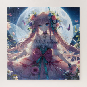 Anime Girl Flower Moon Fairy Jigsaw Puzzle