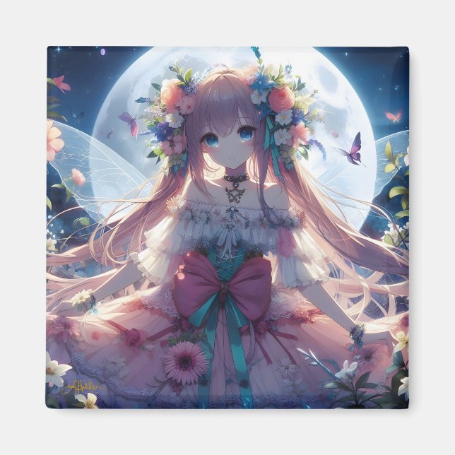 Anime Girl Flower Moon Fairy Magnet (Front)