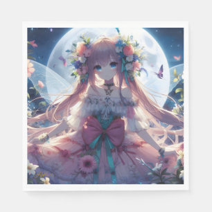 Anime Girl Flower Moon Fairy Napkin