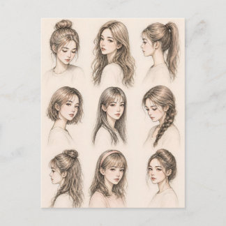 Anime Girl Hairstyles Aesthetic Postcard