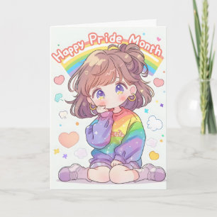 Anime Girl Happy Pride Month Holiday Card