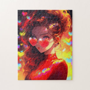 Anime Girl Hearts Jigsaw Puzzle
