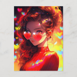 Anime Girl Hearts Postcard
