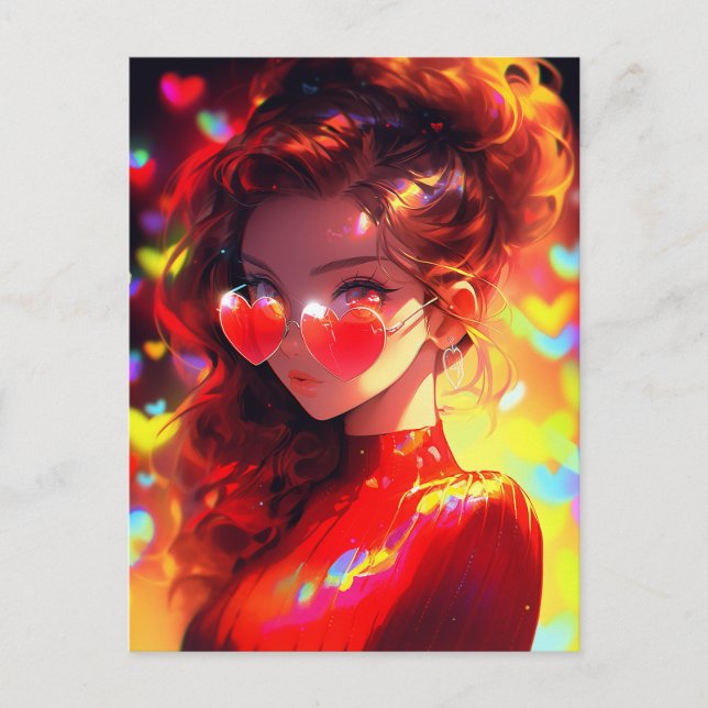 Anime Girl Hearts Postcard (Front)