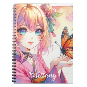 Anime Girl Holding a Butterfly Personalized Notebook