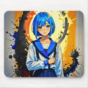 Anime Girl in Blue Mouse Pad