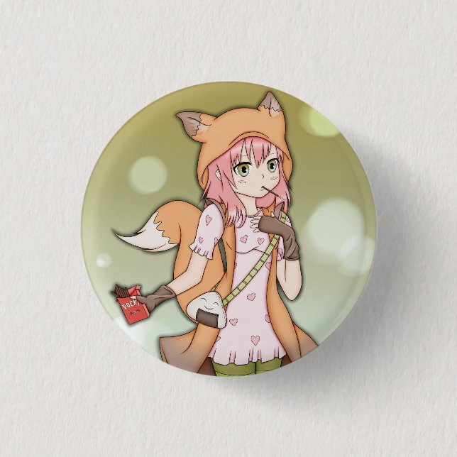 Anime Girl in Fox Cosplay 1 Inch Round Button (Front)